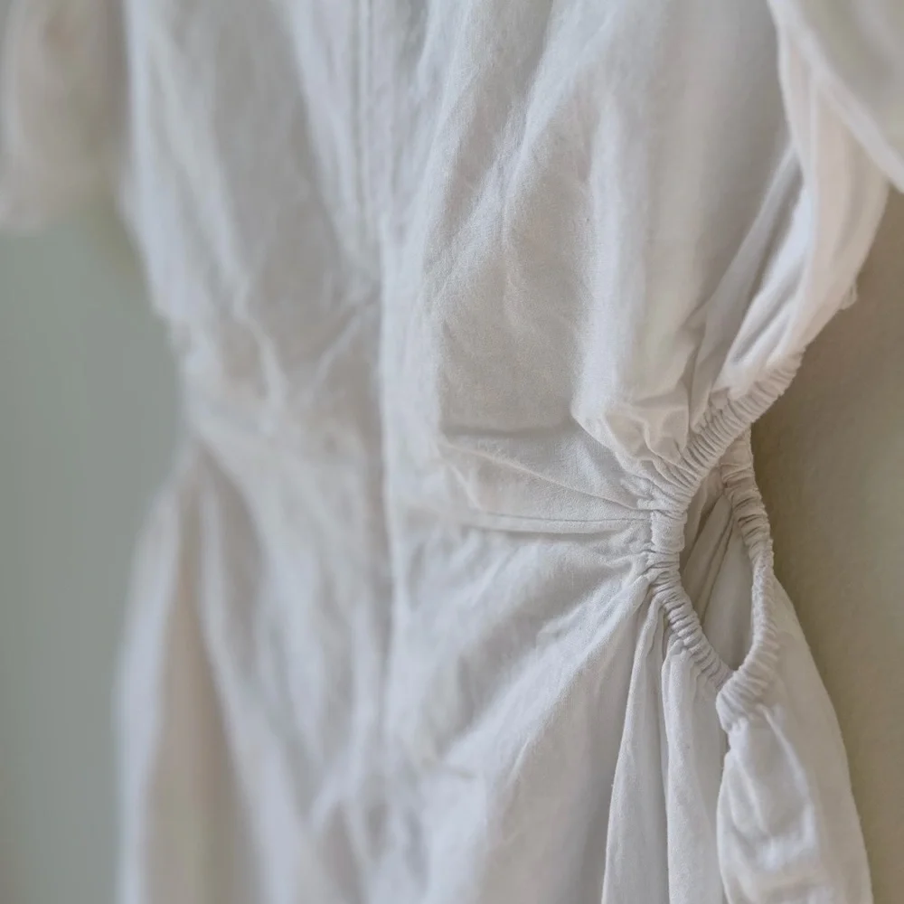 Altar'd State Size Medium White Puff Sleeve Cutout Mini Dress Linen Blend Lined